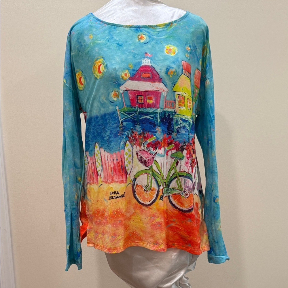 *Leoma Lovegrove Colorful Artistic Long Sleeve Top (sz- x-lg)